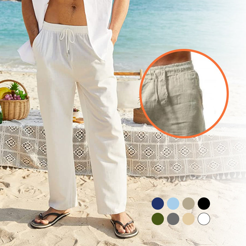 Pantalones de lino transpirables para hombre. Confort casual y estilo relajado, ideales para el verano.