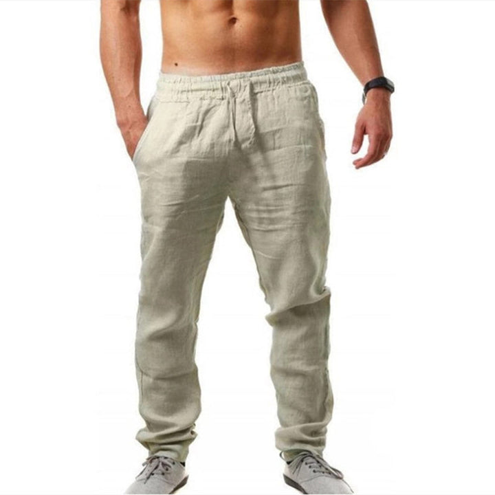 Pantalones sueltos de lino con cintura elástica para hombre, máxima comodidad. Estilo relajado y fresco.