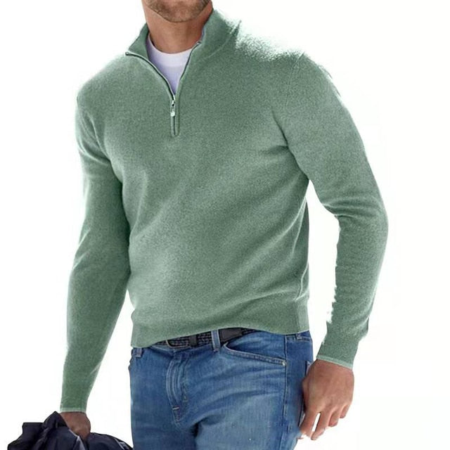 Suéter cálido de invierno para hombre, manga larga y media cremallera, mezcla de algodón poliéster.