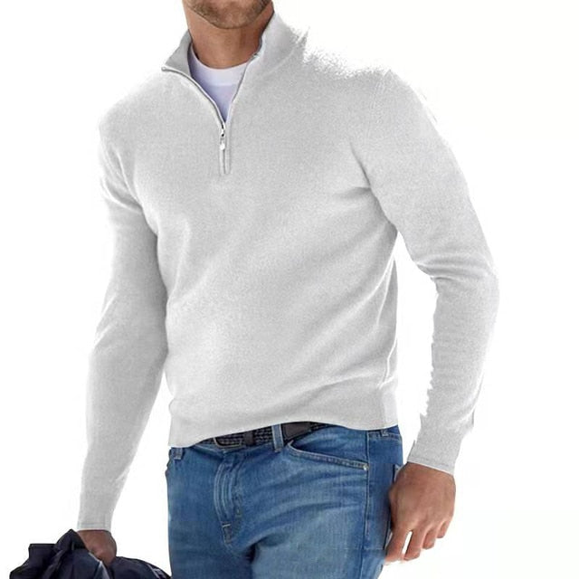 Suéter cómodo para hombre, casual, con manga larga y media cremallera, perfecto para el invierno.
