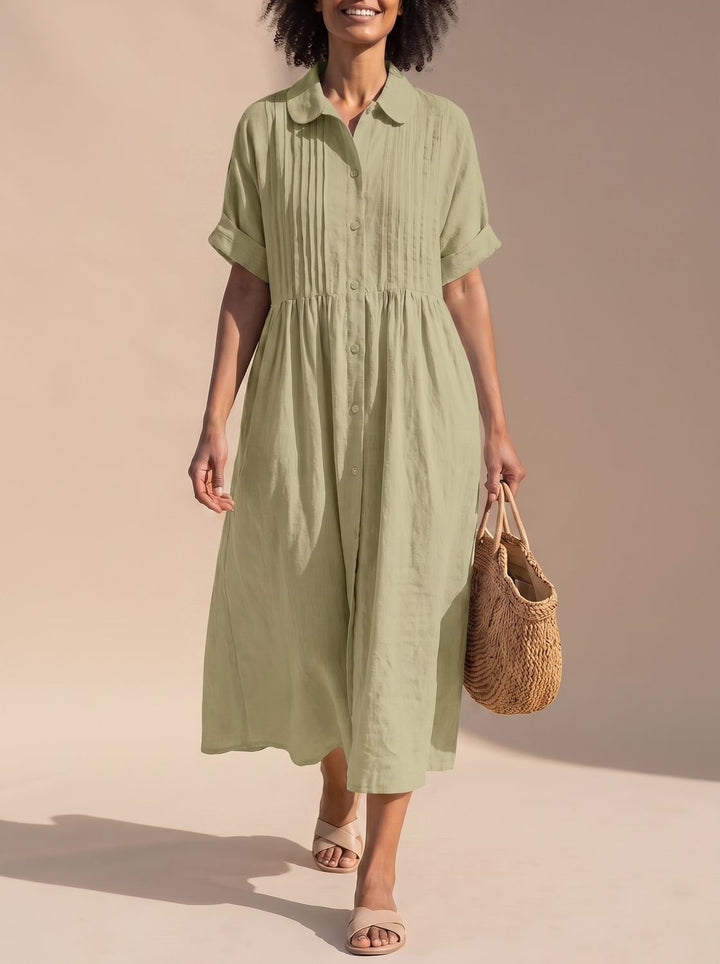 Vestido de algodón fresco y casual para mujer, diseño camisero midi con botones, ideal para playa y verano.