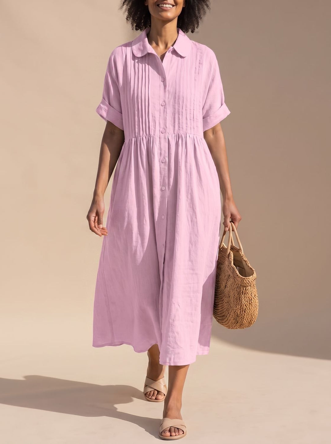Vestido midi camisero de algodón para mujer, fresco, cómodo y con botones, ideal para el verano.