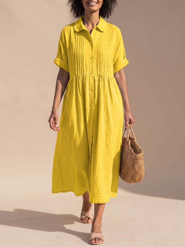 Vestido de algodón midi para mujer, estilo camisero con cuello y botones, ideal para un look casual de verano.