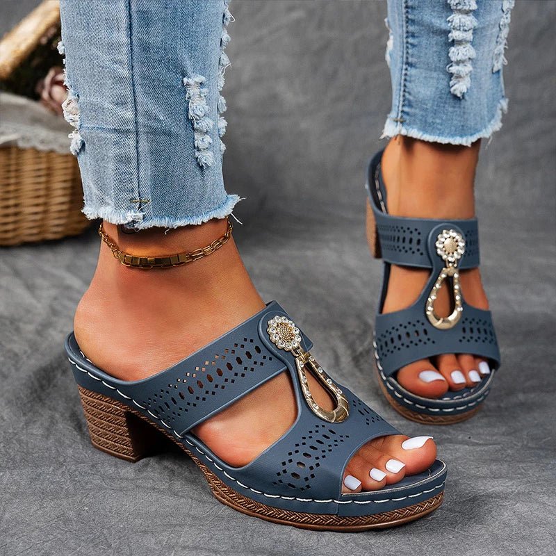 Sandalias frescas de verano para mujer, con diseño calado transpirable y tacón cómodo ortopédico.