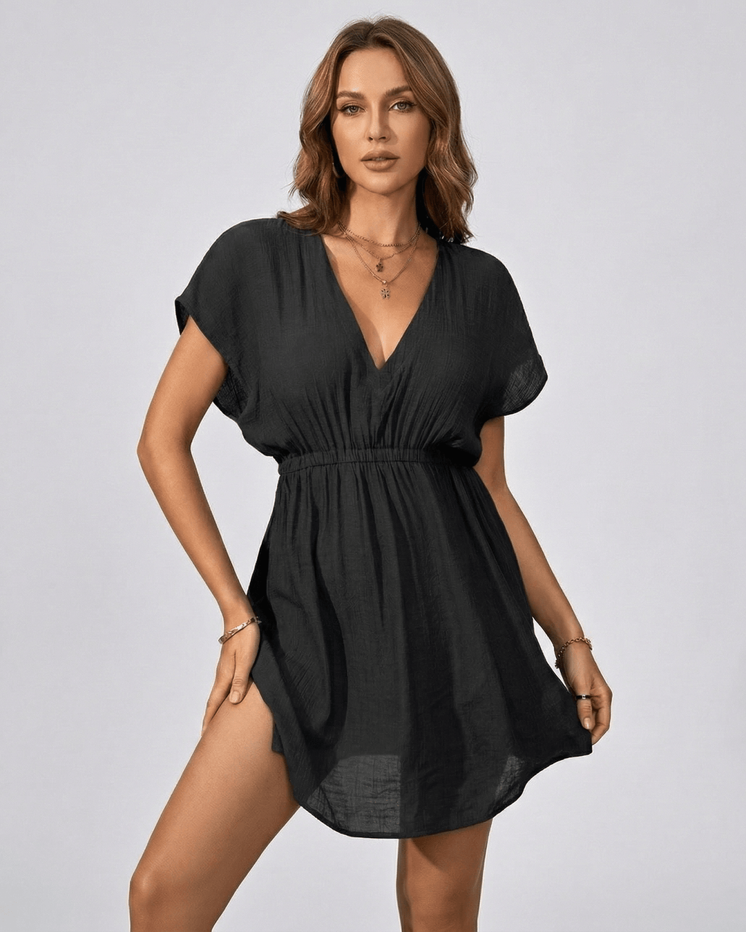 Vestido de cobertura de playa blanco de poliéster para mujer, ideal para el verano.