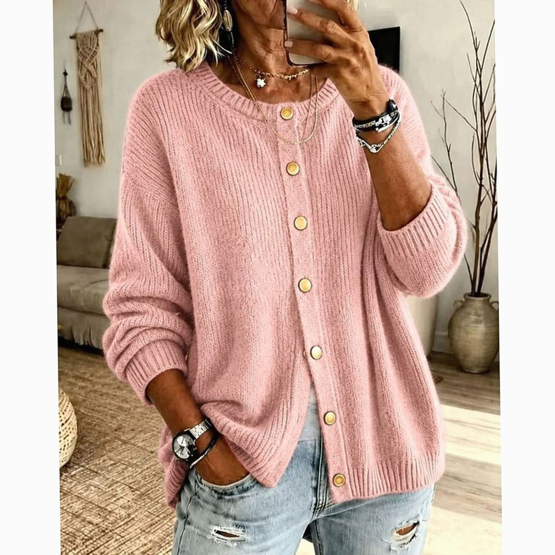 Cárdigan de punto para mujer, cuello redondo y botones, estilo relajado y casual, ideal para entretiempo.