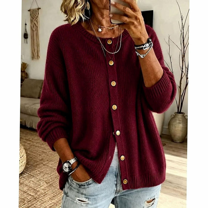 Cárdigan casual de punto para mujer, con botones y cuello redondo. Perfecto para un look relajado y suave.