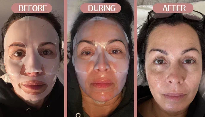 Cuidado nocturno intensivo con mascarilla facial de colágeno y probióticos.