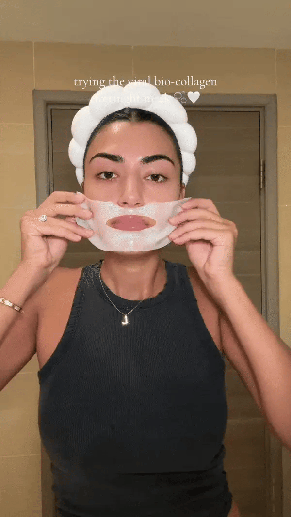 Mascarilla antiedad con bio-colágeno, hidrata profundamente la piel sensible.