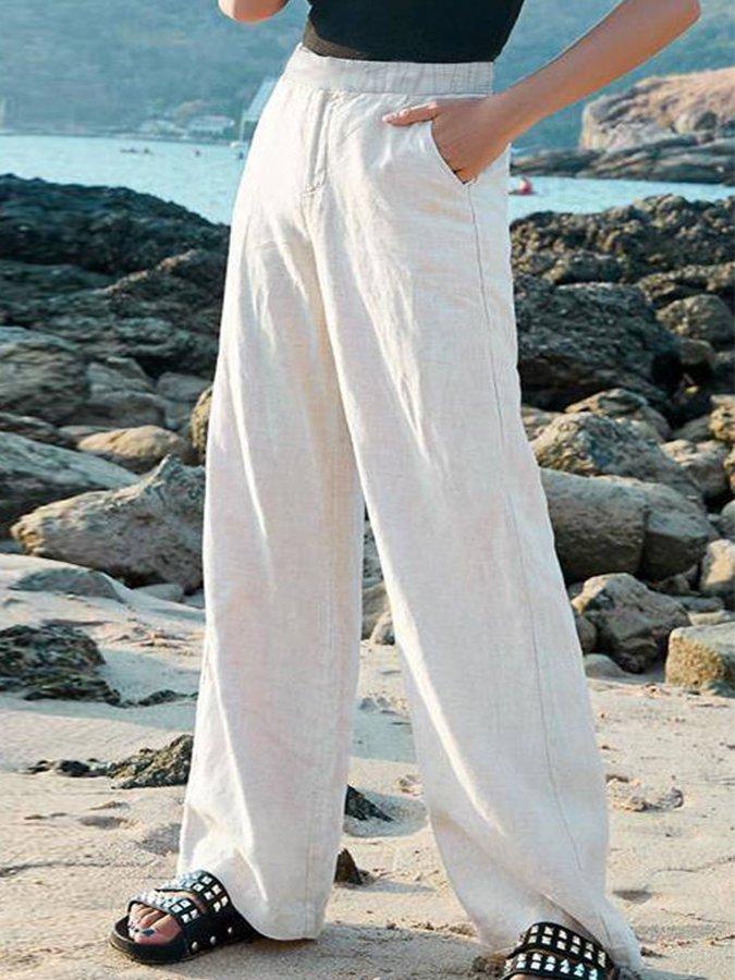 Pantalones de lino casuales para mujer, estilo holgado y fresco, imprescindibles para tus días de verano.
