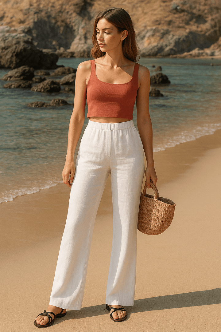 Pantalones de lino elegantes para mujer, perfectos para verano. Estilo casual fresco y cómodo.