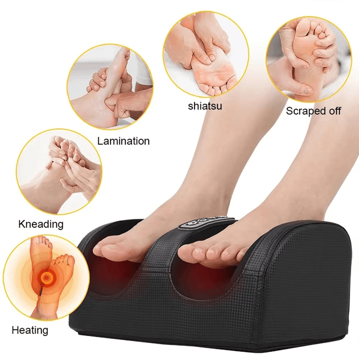 Masajeador de pies y piernas Shiatsu 3D con calor. Terapia eléctrica para relajación profunda y alivio.
