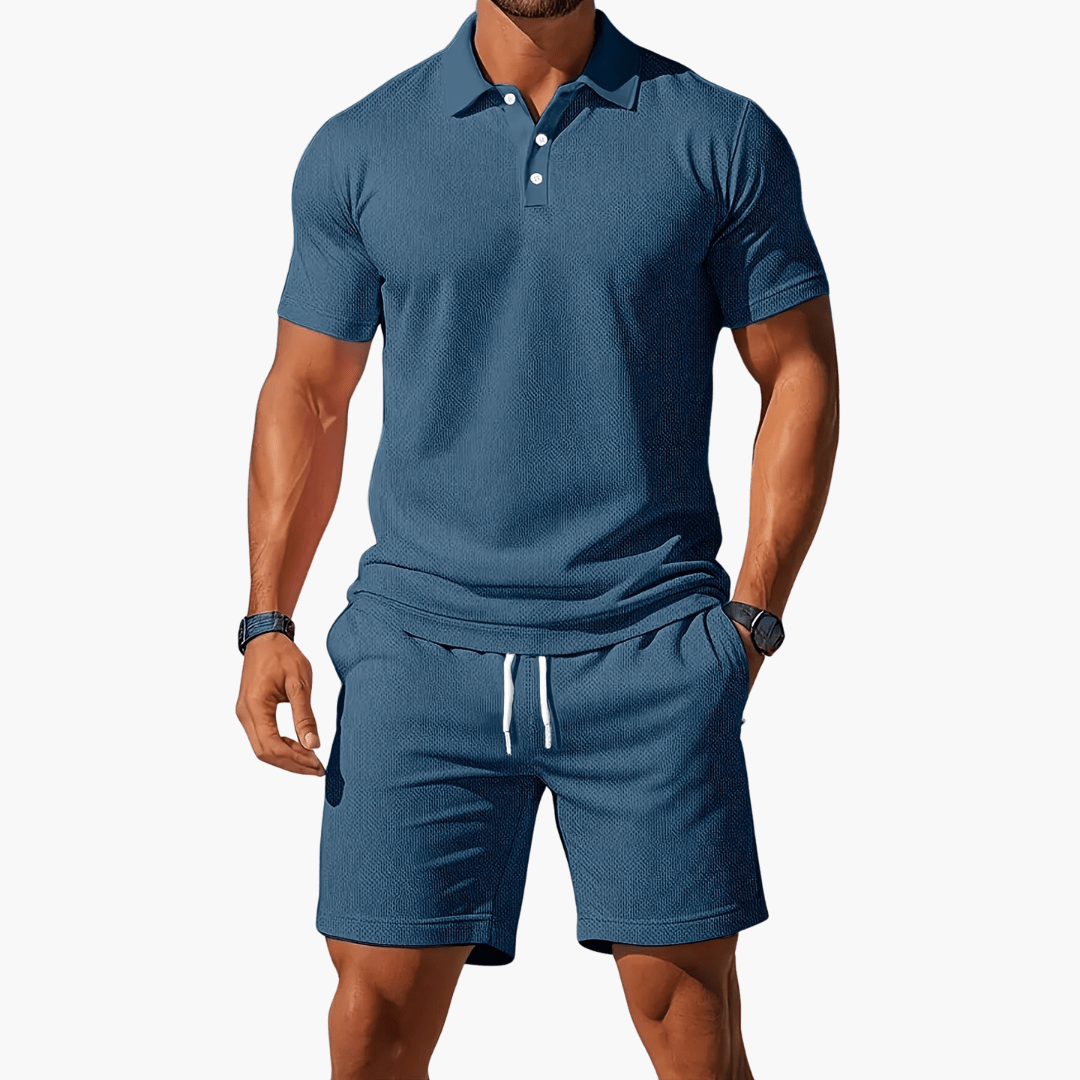 Ropa de hombre: set de polo con cuello y pantalón corto a juego, perfecto para días cálidos.