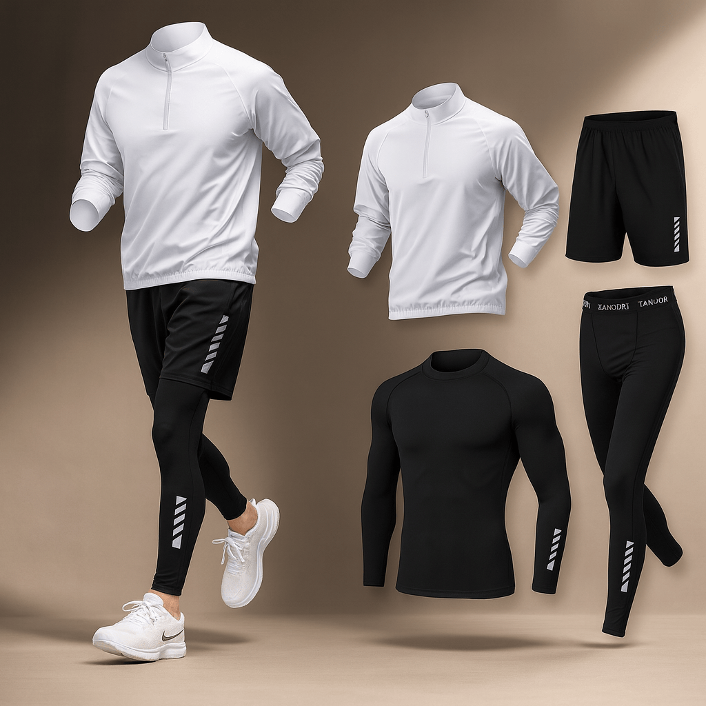Conjunto deportivo activo de hombre con cremallera y manga larga para fitness.