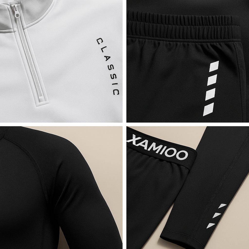 Atuendo deportivo de hombre: camiseta de manga larga y pantalón para actividad física y ocio.
