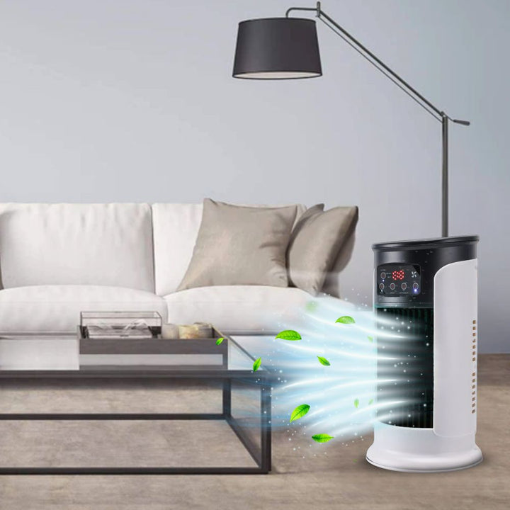 Aire acondicionado portátil compacto, silencioso y eficiente. Enfriador ideal para dormitorio, hogar y oficina sin ventanas.