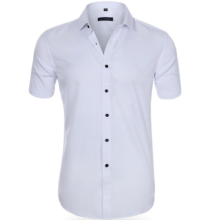 Camisa de hombre entallada manga corta, ideal para verano. Estilo fresco y versátil.
