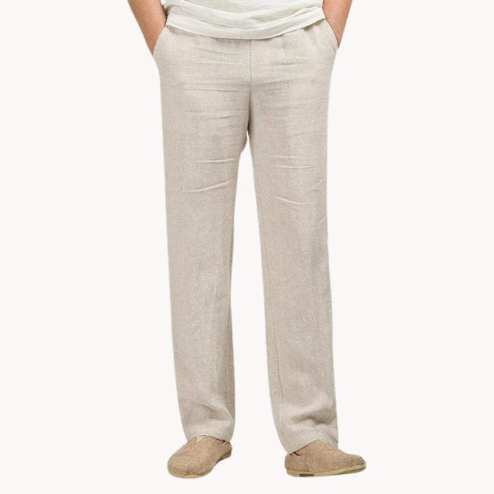 Elegantes y cómodos pantalones de hombre con cintura elástica y corte recto. Perfectos para un look casual de verano.