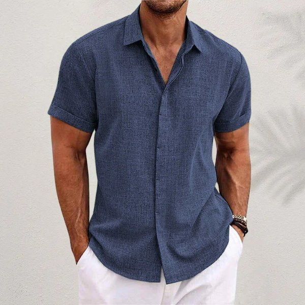 Camisa casual de hombre manga corta con botones, estilo fresco y cómodo para el verano.