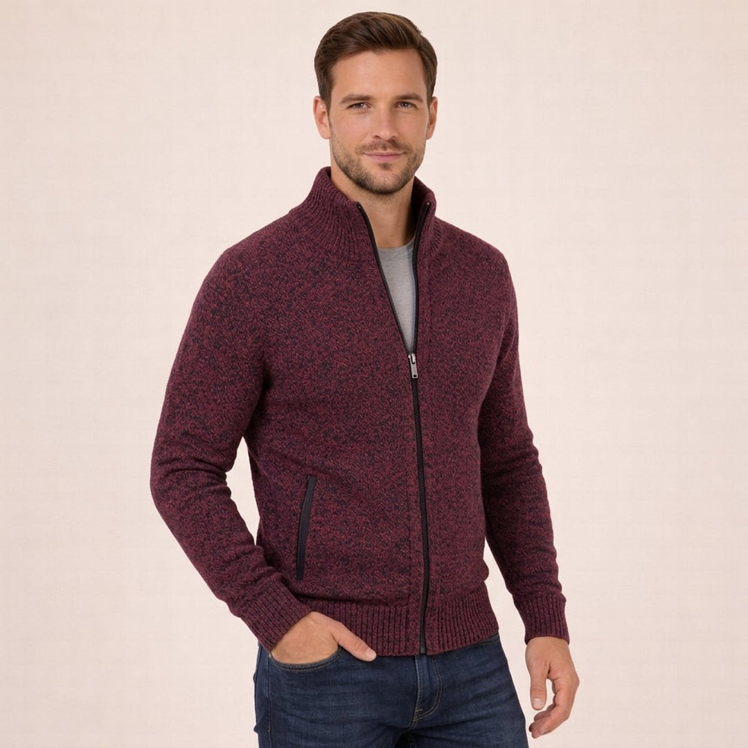 Jersey de cuello alto con cremallera para hombre, estilo contemporáneo y cómodo para cualquier ocasión.