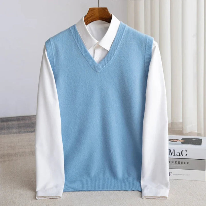 Chaleco de lana merino para hombre con cuello en V, suave y cómodo.