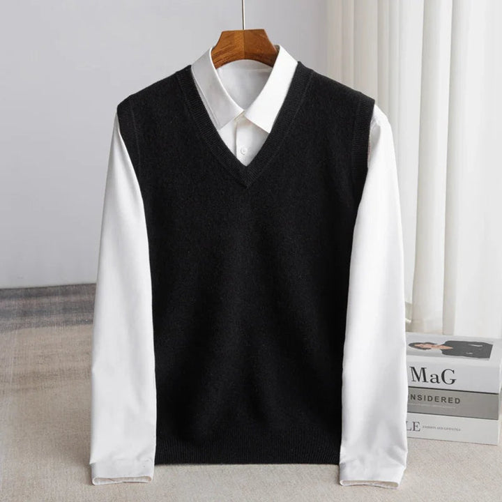 Chaleco de lana merino de calidad superior para hombre, cuello en V, comodidad y durabilidad.