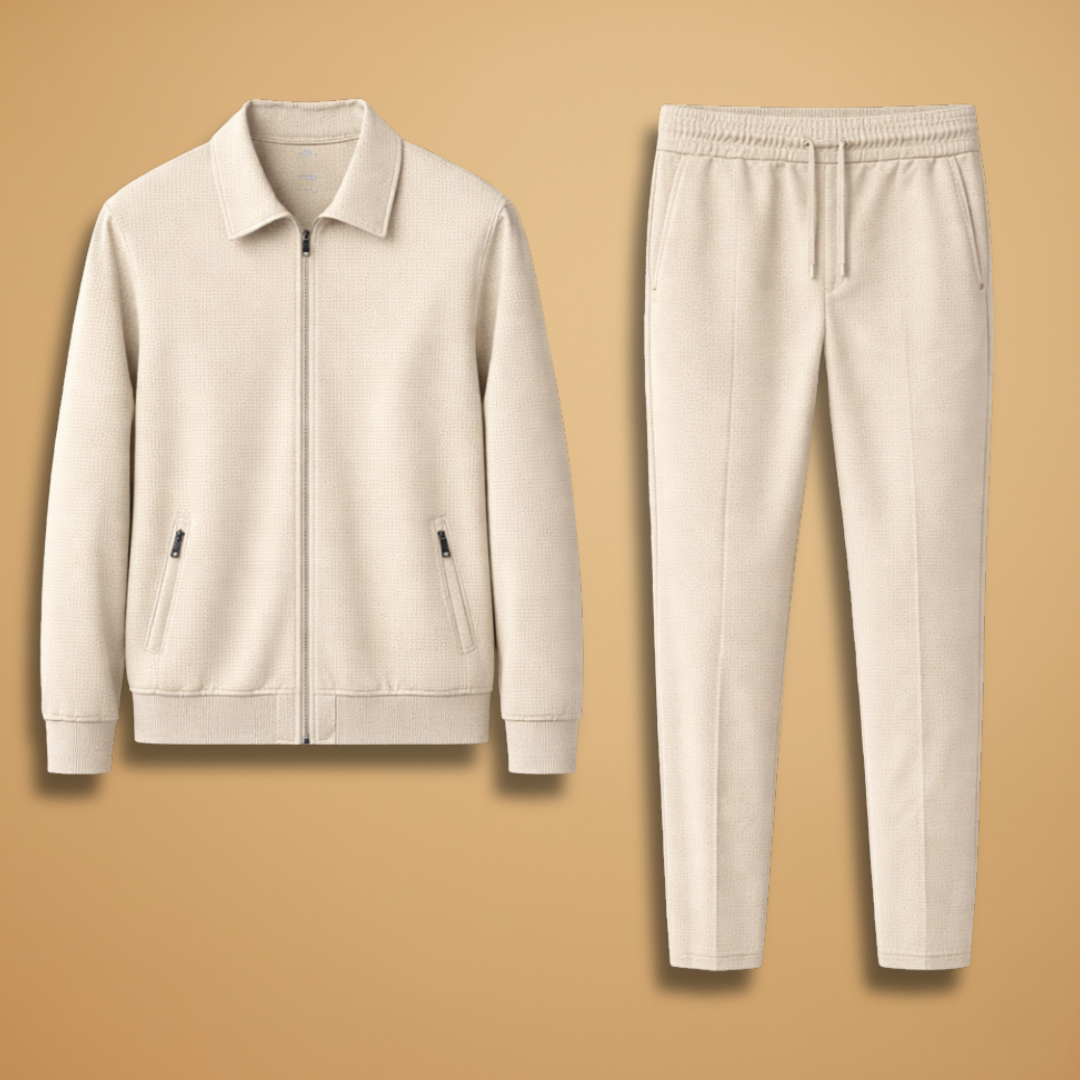 Conjunto de chándal para hombre, estilo moderno, con chaqueta de cremallera y pantalón deportivo cómodo.