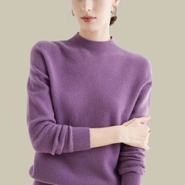 Jersey de cuello alto de lana merina para mujer, elegante y cálido para invierno.