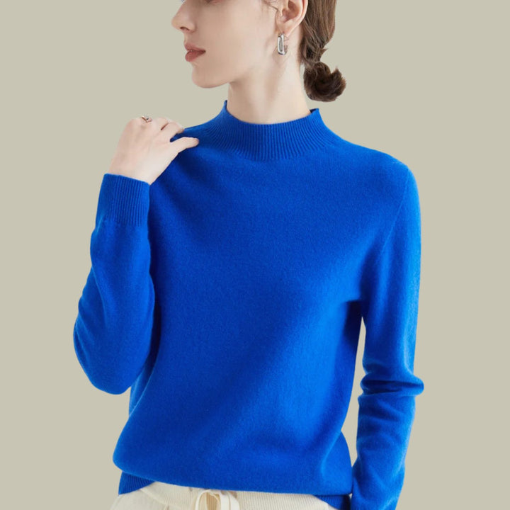 Suéter de lana merina, cuello alto femenino, perfecto para el frío y elegante.