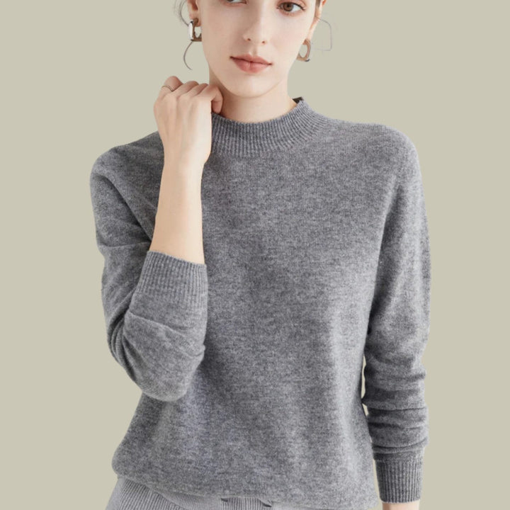 Jersey de punto con cuello alto, lana merina para mujer, versátil y chic.