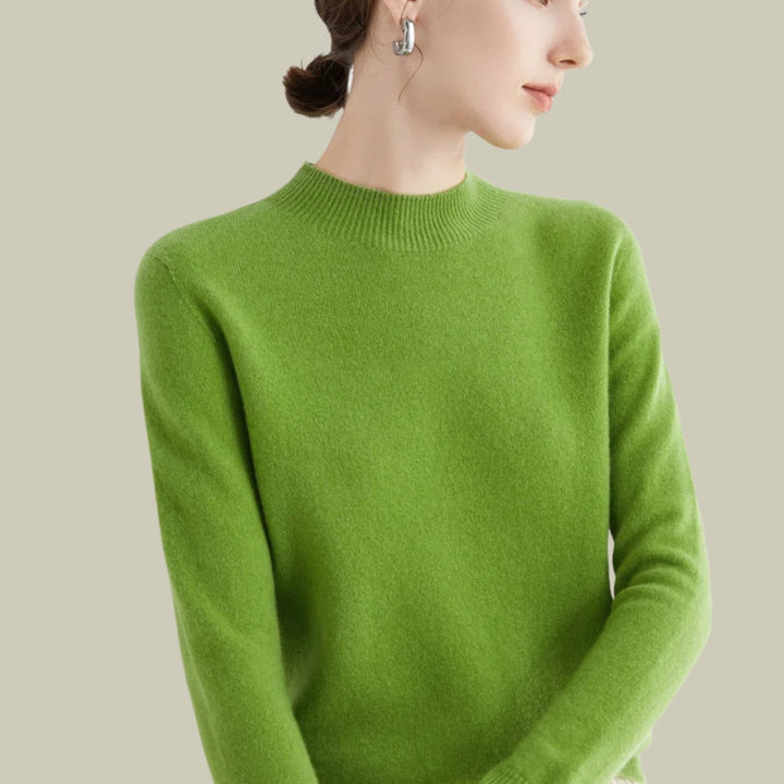 Jersey casual chic, cuello alto de lana merina para mujer, comodidad diaria.