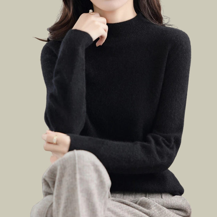 Jersey elegante y suave, cuello alto de lana merina, mujer, ideal para capas.