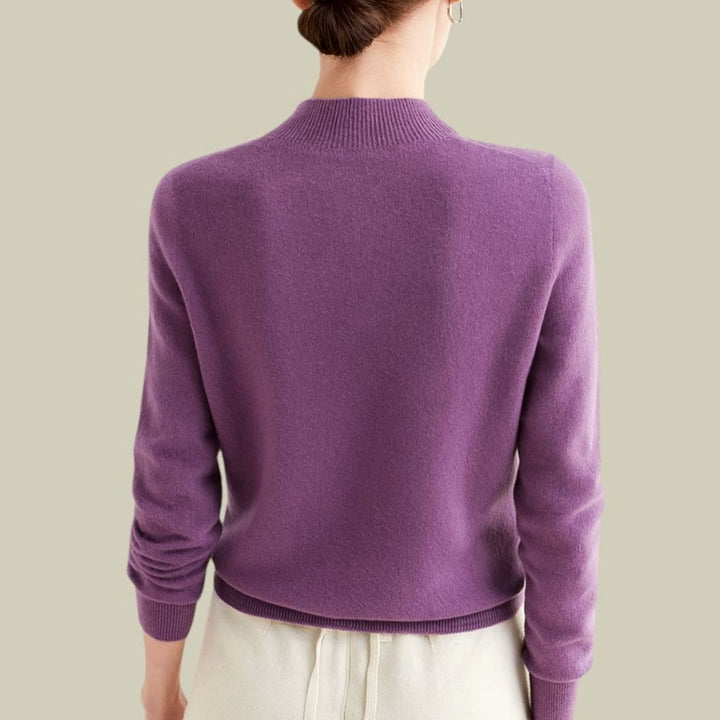 Suave jersey de punto de manga larga, cuello alto merino femenino, estilo casual.