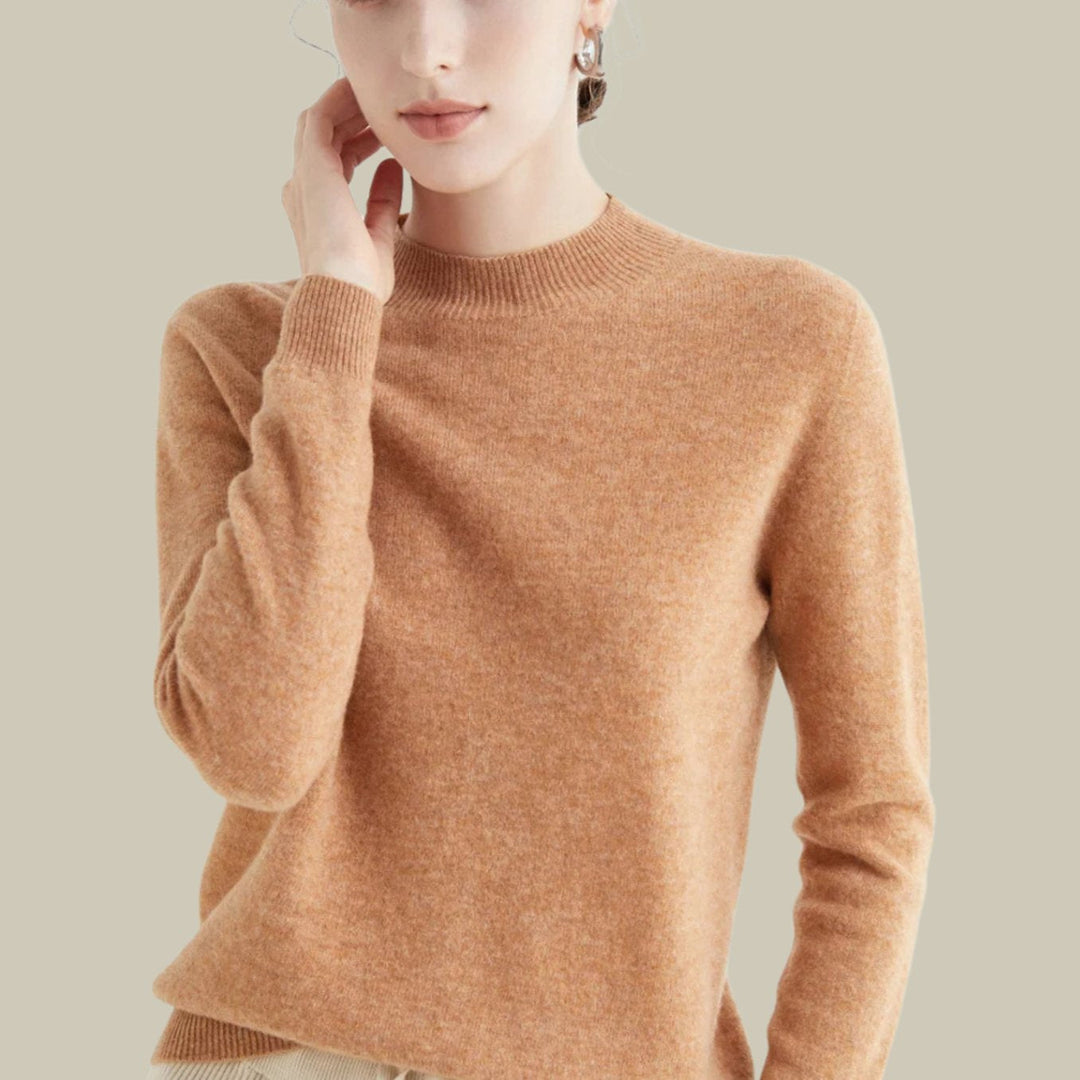 Jersey de lana merina para mujer, cuello alto, ideal para looks de invierno.