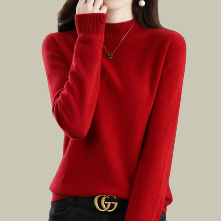 Estiloso jersey de cuello alto de lana merino para mujer, moda otoño-invierno.