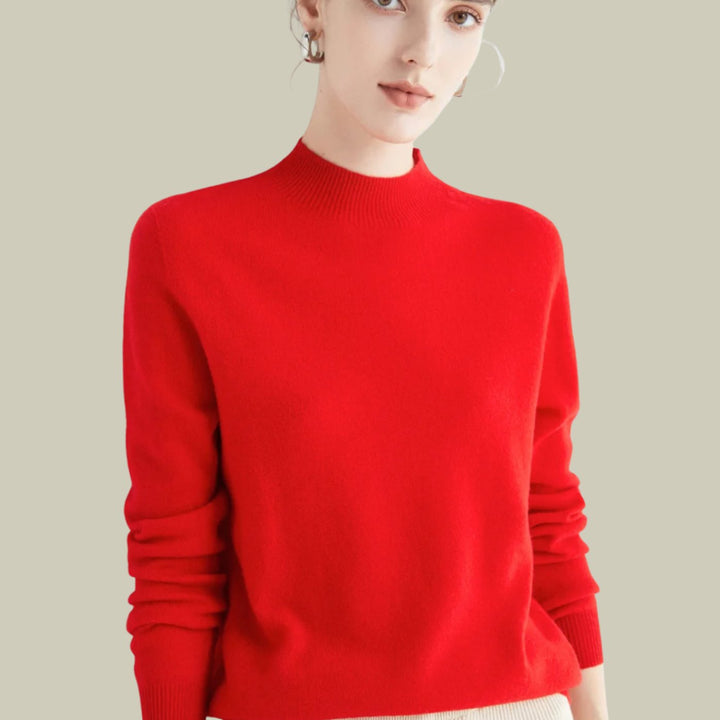 Jersey de punto elegante, cuello alto de lana merina, manga larga para mujer.