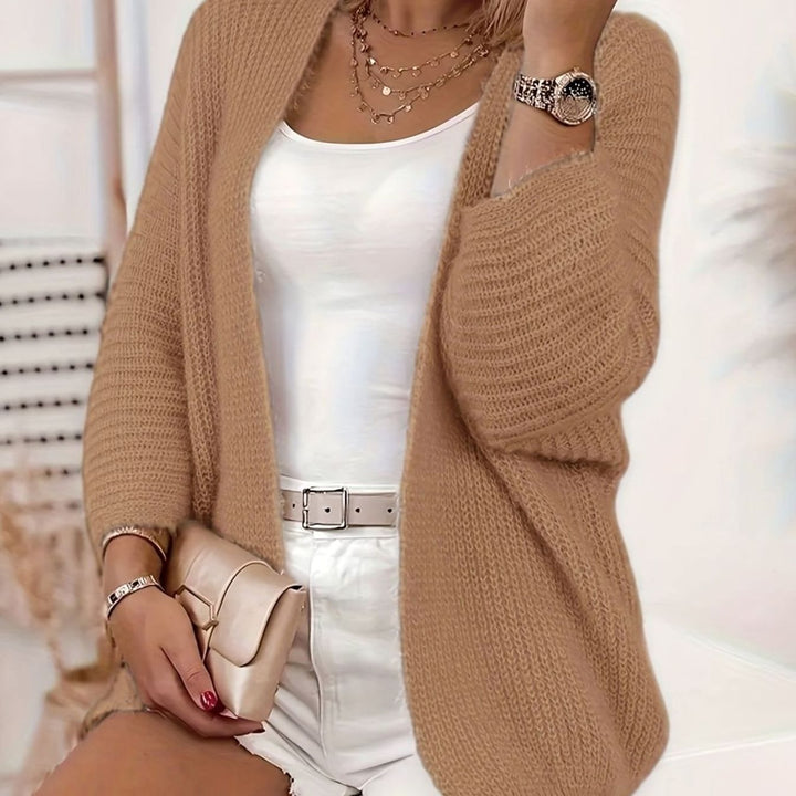 Cárdigan de punto grueso y suave para mujer, holgado. Diseño abierto, look casual y moderno de invierno.
