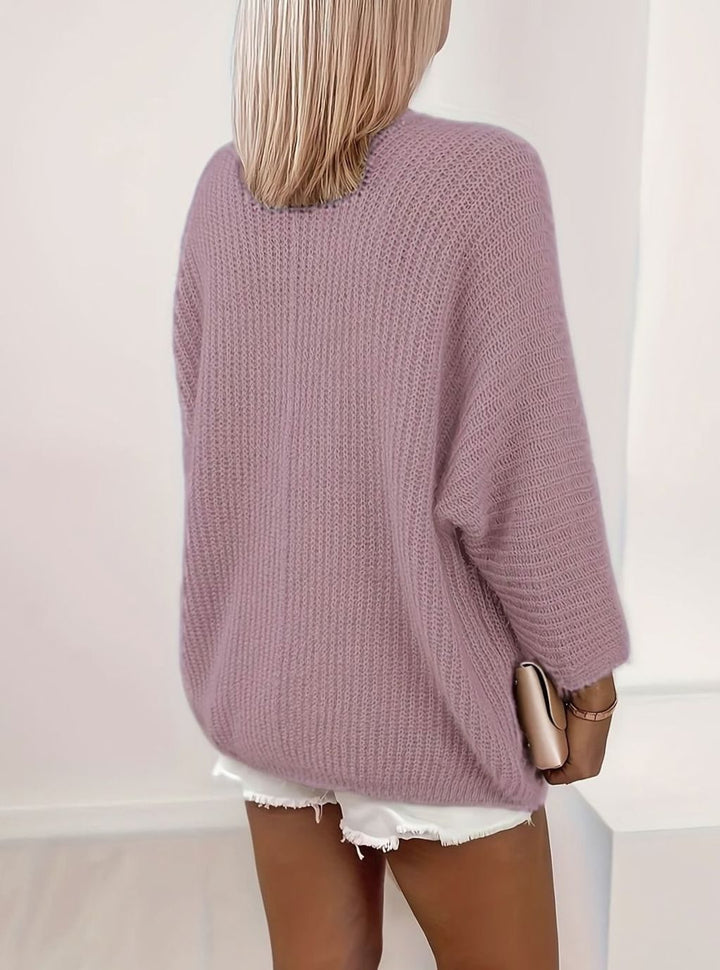 Cómodo cárdigan de punto grueso para mujer, holgado. Diseño abierto, ideal para un look casual de invierno.
