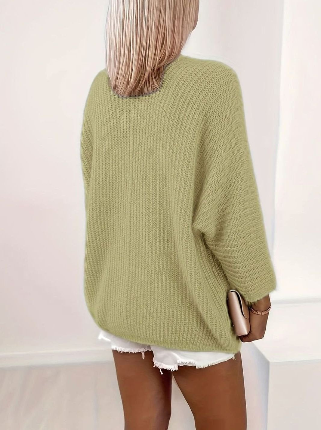 Cárdigan de invierno para mujer, punto grueso. Holgado, abierto y cómodo, ideal para un estilo casual.