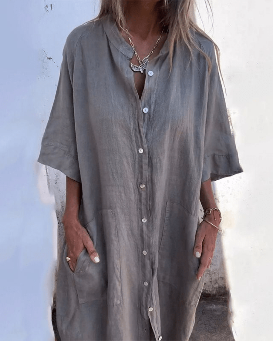Vestido camisero Ibiza para mujer, estilo bohemio y fresco, ideal para verano y playa. Muy versátil.