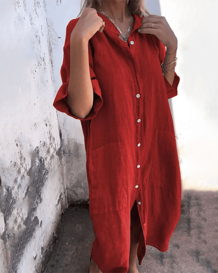 Vestido camisero fresco de verano para mujer, versátil para playa o look casual elegante. Estilo Ibiza.