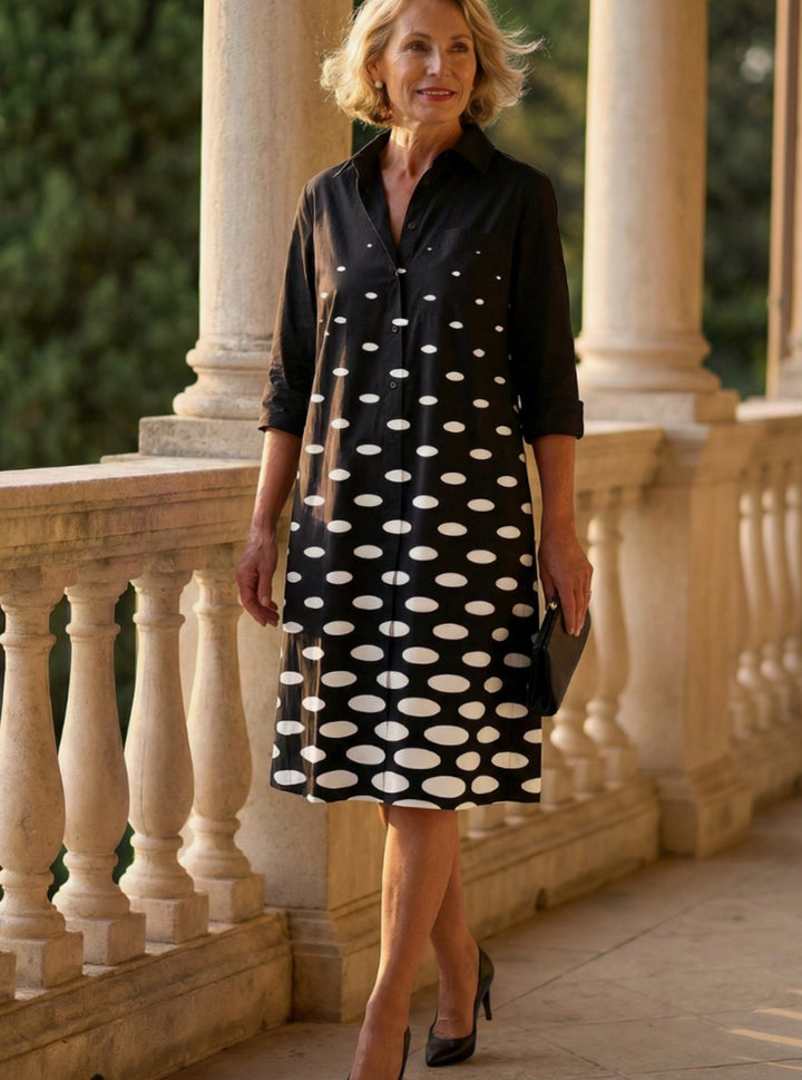 Vestido camisero midi para mujer con estampado de lunares, ideal para primavera y verano.