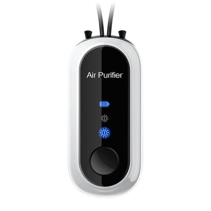Mini purificador de aire personal con tecnología de iones negativos. Ideal para la salud respiratoria y el ambiente.