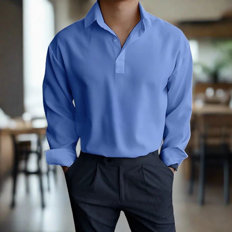 Ropa de hombre: camisa de manga larga con cuello clásico, diseño refinado, ideal para primavera y verano.