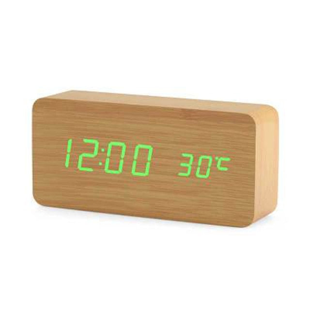 Despertador de dormitorio LED digital con funciones inteligentes y diseño limpio.