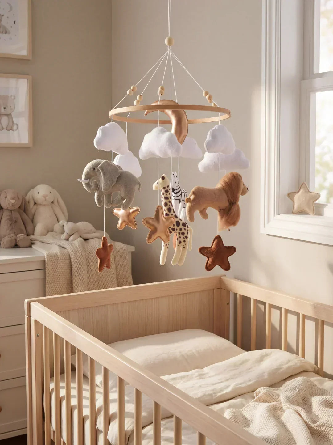 Decoración para cuna de madera, móvil educativo Montessori.