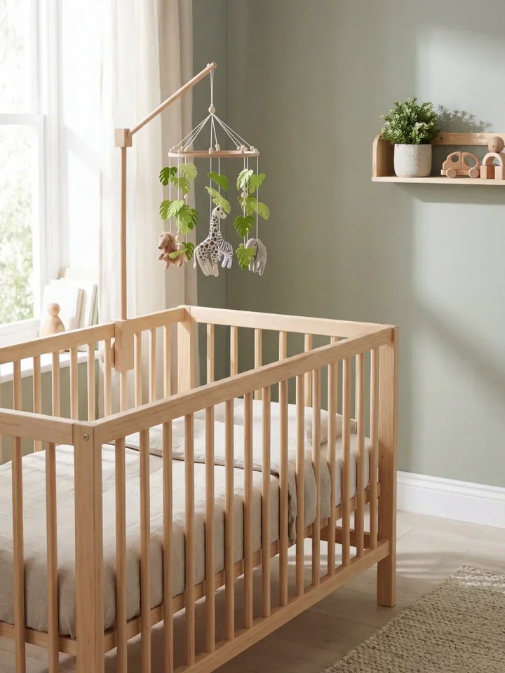 Regalo original para bebé: móvil de cuna de madera artesanal.