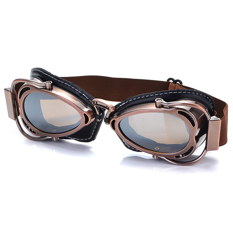 Gafas de moto vintage, plegables, con protección UV y diseño ergonómico.