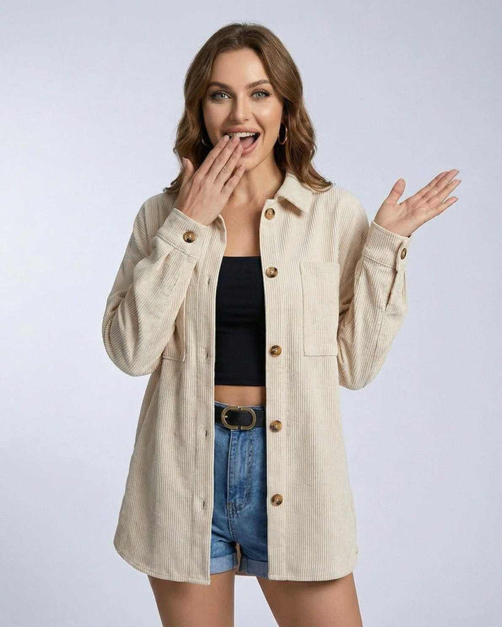 Chaqueta oversize frontal para mujer, diseño relajado de moda para primavera/otoño. Estilo urbano casual.