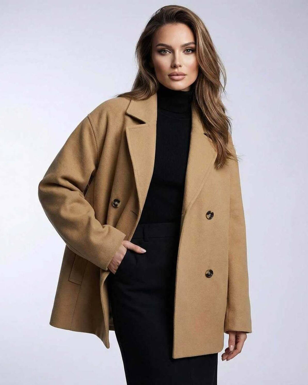 Chaqueta oversized Mónaco de mujer color camello, elegante y moderna para otoño.